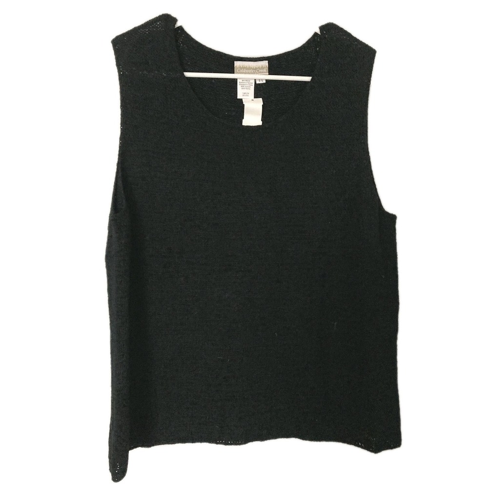 Coldwater Creek Tank Top Women 2X Black Tape Yarn Knit Scoop Neck Basic NWT